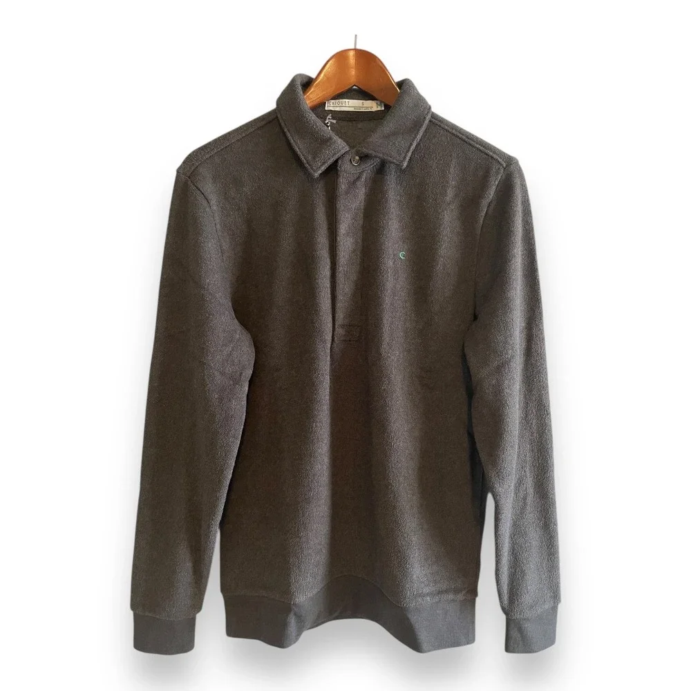 Criquet Shirts Terry Fleece Pullover Long Sleeve Polo Charcoal Grey‎ Size S NWT